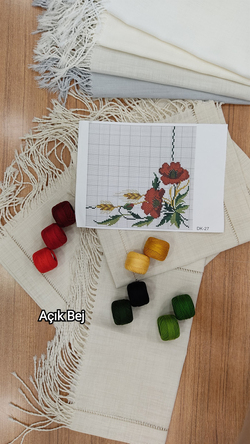Kırmızı Güller(DK 27) Şablon ve İpler Dahil, Burgu Püsküllü Ajurlu Salon Set