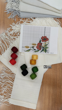Kırmızı Güller(DK 27) Şablon ve İpler Dahil, Burgu Püsküllü Ajurlu Salon Set