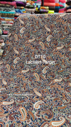 Lacivert Tarçın Desenli DT10 Tek En Viskon
