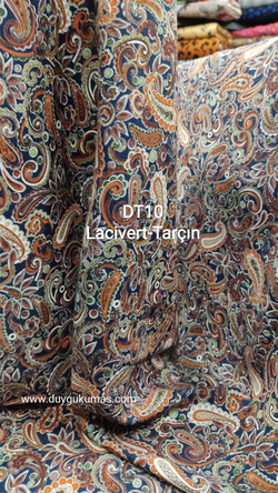 Lacivert Tarçın Desenli DT10 Tek En Viskon