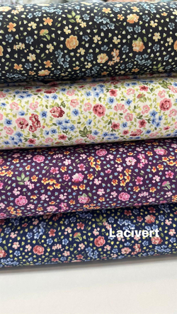 Lacivert Zemin Çıtır Çiçekler Desen Poplin D715