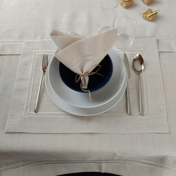 Linen Kumaş 6lı Amerikan Servis Çerçeve Nakış Detaylı