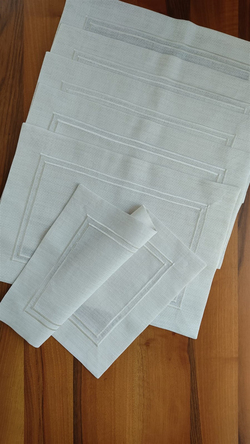 Linen Kumaş 6lı Amerikan Servis Çerçeve Nakış Detaylı
