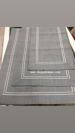 Linen Kumaş Runner Çerçeve Nakış Detaylı