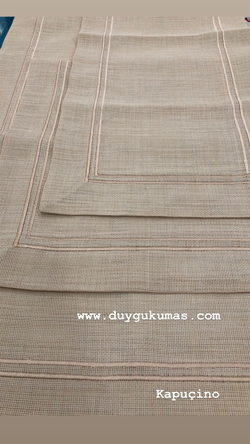 Linen Kumaş Runner Çerçeve Nakış Detaylı