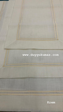 Linen Kumaş Runner Çerçeve Nakış Detaylı