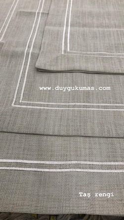 Linen Kumaş Runner Çerçeve Nakış Detaylı