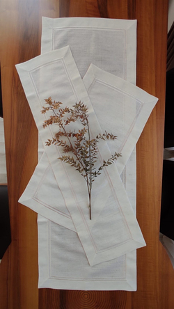 Linen Kumaş Salon Set Çerçeve Nakış Detaylı