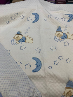 Mavi Sevimli Ayıcıklar Aplikeli Bebek pikesi