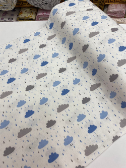 Mavi Ve Gri Yağmurlu Bulutlar Desenli Pazen Kumaş