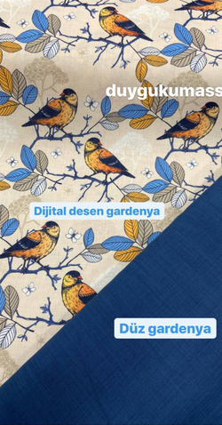 Mavi Yapraklar ve Kuşlar Gardenya Kumaş