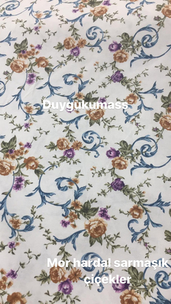 Mor Hardal Sarmaşık Çiçekler Desen  Duck Keteni