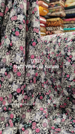 Nefti Yeşili Gül Kurusu Desenli DT07 Tek En Viskon