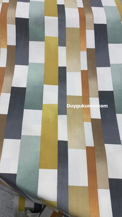 Pastel Dikdörtgen Renkler Desenli İthal Duck Keteni