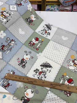 Patchwork Detaylı Sevimli Ayılar Ve Kalp Desenli Pazen