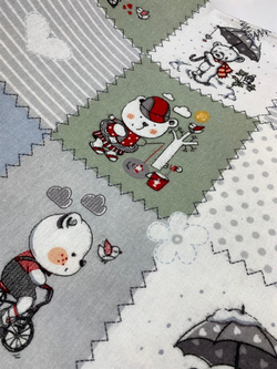 Patchwork Detaylı Sevimli Ayılar Ve Kalp Desenli Pazen