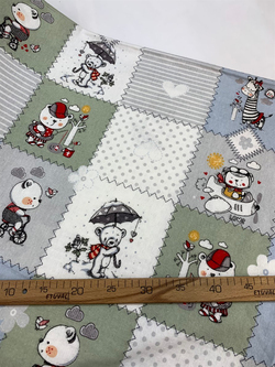 Patchwork Detaylı Sevimli Ayılar Ve Kalp Desenli Pazen