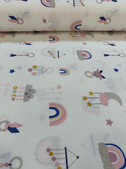 Pembe Gökkuşağı Ve Dönence Desen Müslin D745
