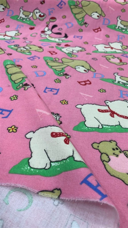 Pembe Köpek ve Ayıcık Desenli Pazen Tek En