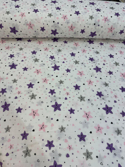 Pembe Mor Sevimli Yıldızlar Desen Müslin D2040