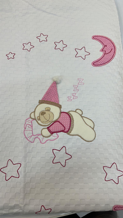Pembe Sevimli Ayıcıklar Aplikeli Bebek pikesi