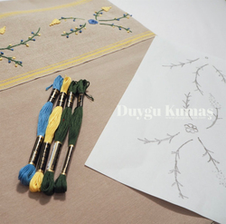 Sarı İthal Şerit Detaylı Duck Keteni Runner Set
