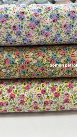 Somon Petrol Mini Güller Desen Poplin D710
