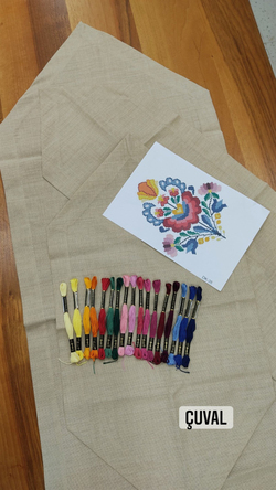 Üçgen Uçlu Köşe Çevrili Linen Salon Set DK35 Şablon Ve İpler Dahil