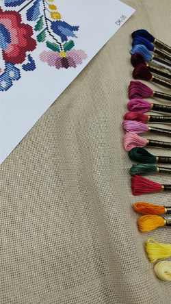 Üçgen Uçlu Köşe Çevrili Linen Salon Set DK35 Şablon Ve İpler Dahil