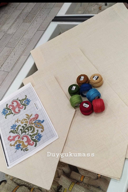 Üçgen Uçlu Köşe Çevrili Linen Salon Set Şal Desen (DK12) Şablon Ve İpler Dahil,
