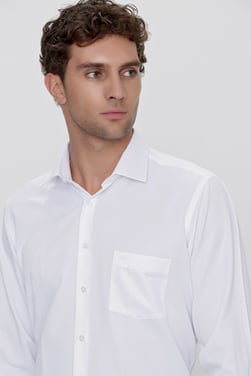  Morven Erkek Beyaz Jakarlı Cepli Regular Fit Geniş Kesim Cepli Gömlek