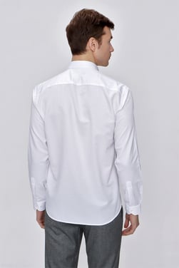  Morven Erkek Beyaz Slim Fit Jakarlı Gömlek