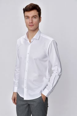 Morven Erkek Beyaz Slim Fit Jakarlı Gömlek