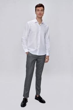  Morven Erkek Beyaz Slim Fit Jakarlı Gömlek