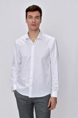  Morven Erkek Beyaz Slim Fit Jakarlı Gömlek
