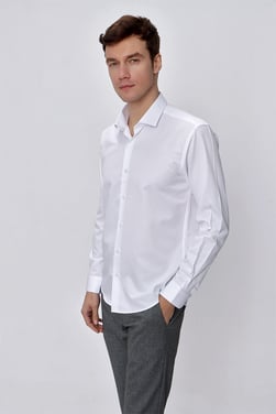  Morven Erkek Beyaz Slim Fit Jakarlı Gömlek