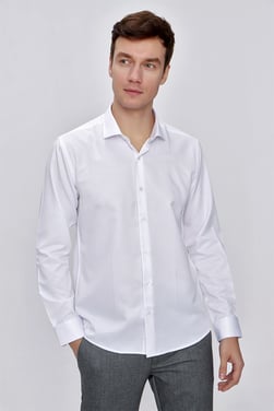  Morven Erkek Beyaz Slim Fit Jakarlı Gömlek