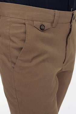  Morven Erkek Kahverengi Pamuklu Slim Fit Yan Cep Keten Pantolon