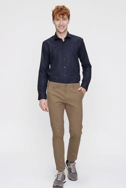  Morven Erkek Kahverengi Pamuklu Slim Fit Yan Cep Keten Pantolon