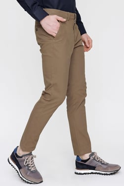  Morven Erkek Kahverengi Pamuklu Slim Fit Yan Cep Keten Pantolon