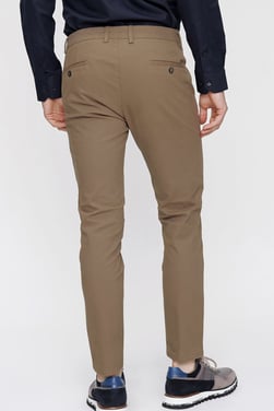  Morven Erkek Kahverengi Pamuklu Slim Fit Yan Cep Keten Pantolon