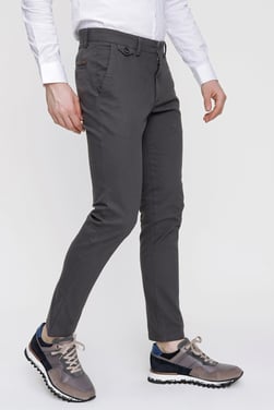  Morven Erkek Koyu Gri Pamuklu Slim Fit Yan Cep Keten Pantolon