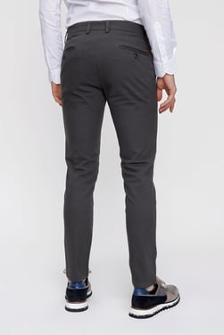 Morven Erkek Koyu Gri Pamuklu Slim Fit Yan Cep Keten Pantolon