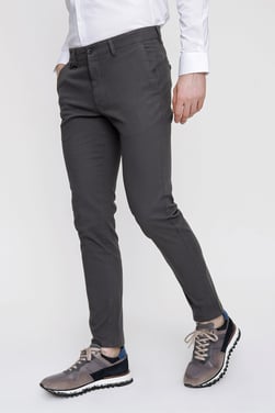  Morven Erkek Koyu Gri Pamuklu Slim Fit Yan Cep Keten Pantolon