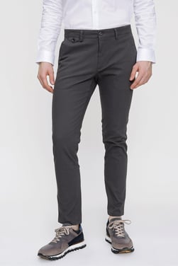  Morven Erkek Koyu Gri Pamuklu Slim Fit Yan Cep Keten Pantolon