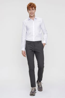  Morven Erkek Koyu Gri Pamuklu Slim Fit Yan Cep Keten Pantolon