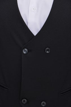  Morven Erkek Siyah Jakarlı Kruvaze Slim Fit Yelek