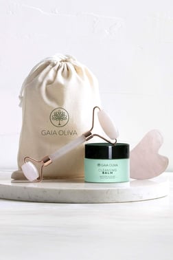Temizleyici Balm, Pembe Kuvars Face Roller ve Gua Sha Masaj Taşı Seti