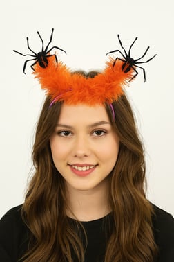 Cadılar Bayramı Halloween  Turuncu Simli Mor Taçlı Örümcek Figürlü Cadılar Bayramı Aksesuarı