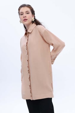 Beige-Ruffled Shirt Tunic